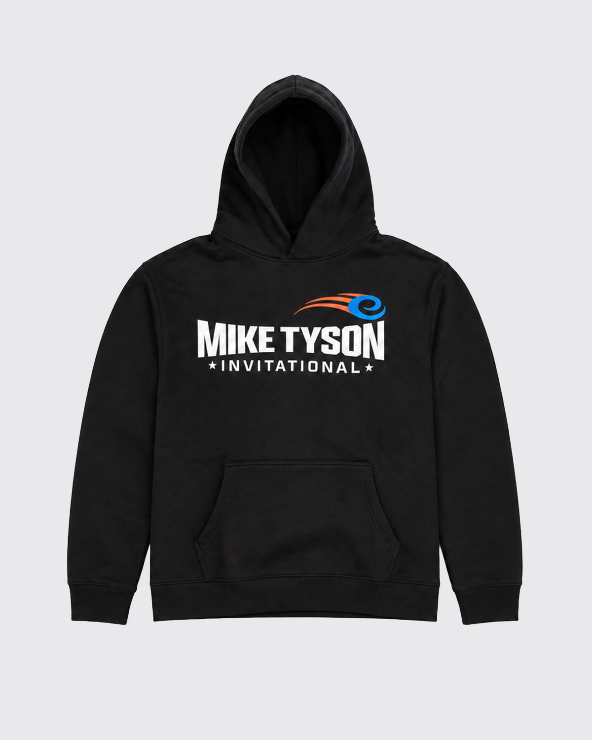 A black hoodie with the Mike Tyson Invitational Logo across the chest.