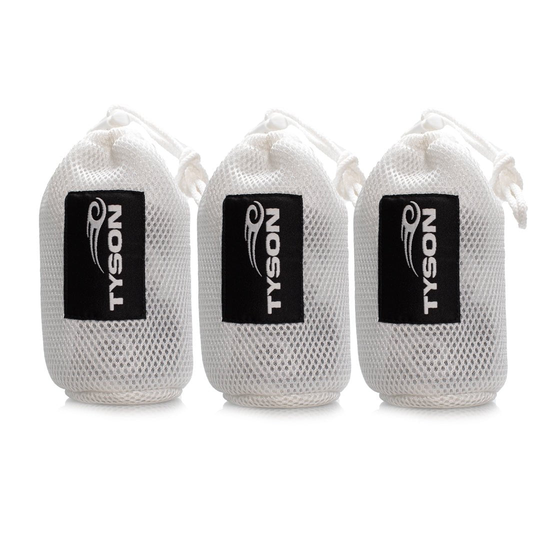 Black hand wraps with the Tyson Pro logo in white on the strap, and the Tyson half tribal logo repeatedly running along the entire wrap.