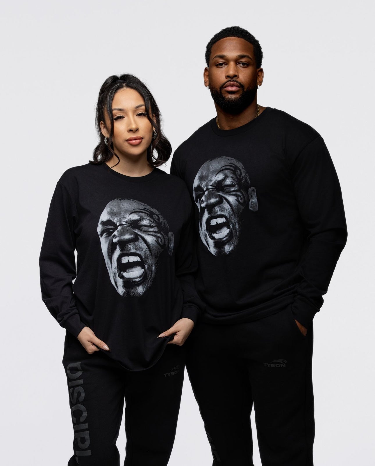 Models wearing the Lean & Mean Mike Long Sleeve tee.