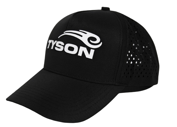 Black baseball-style hat featuring the Tyson Pro logo in white on the front panel. The backside of the hat is mesh and has a snap closure.