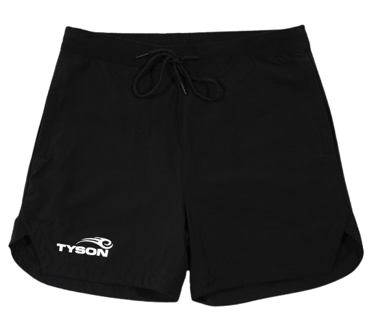 Black shorts featuring the Tyson Pro logo in white on the right thigh, just above the cuff.