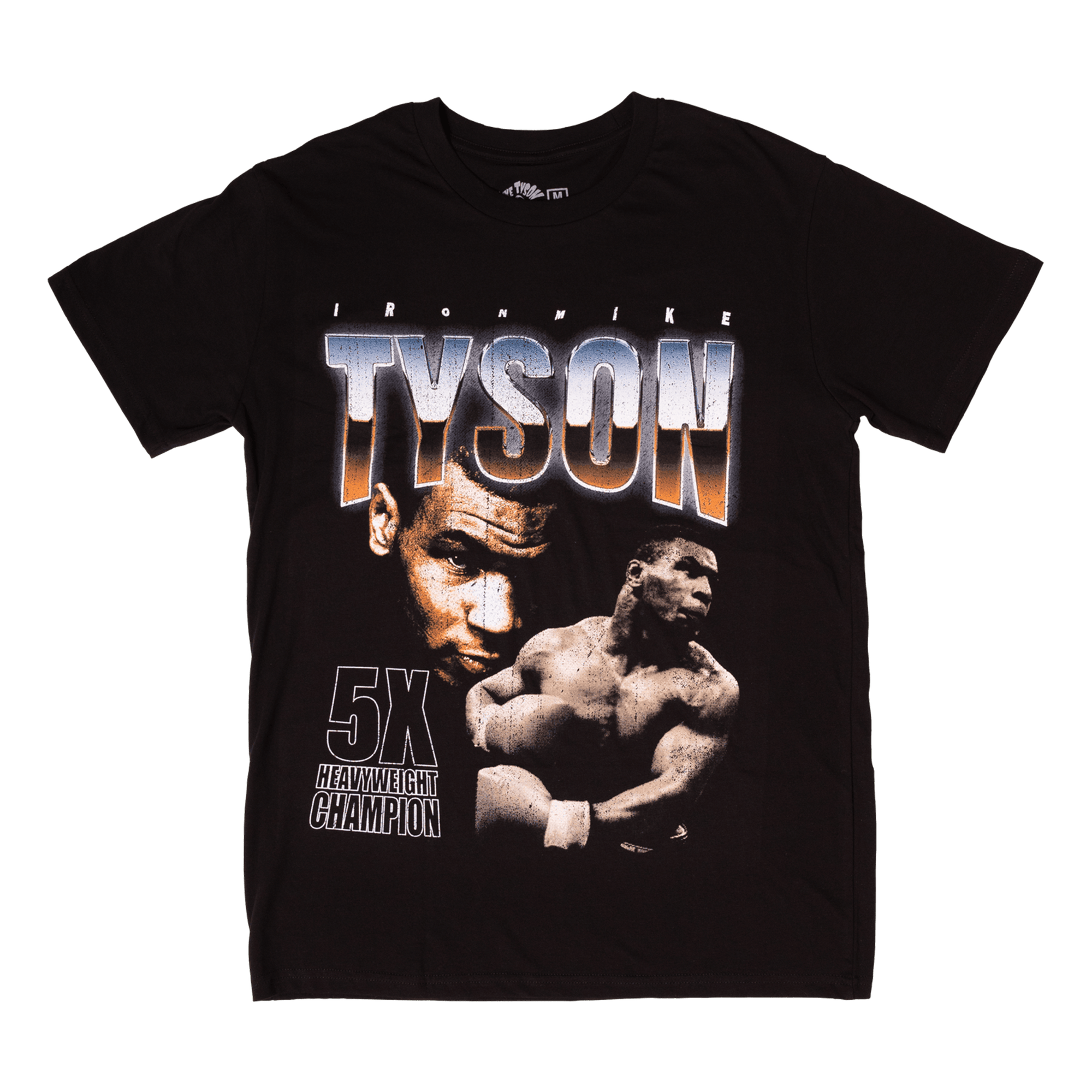 Black T-shirt with 2 images of Mike Tyson: One portrait and the other mid-punch. "Tyson" is written across the top.