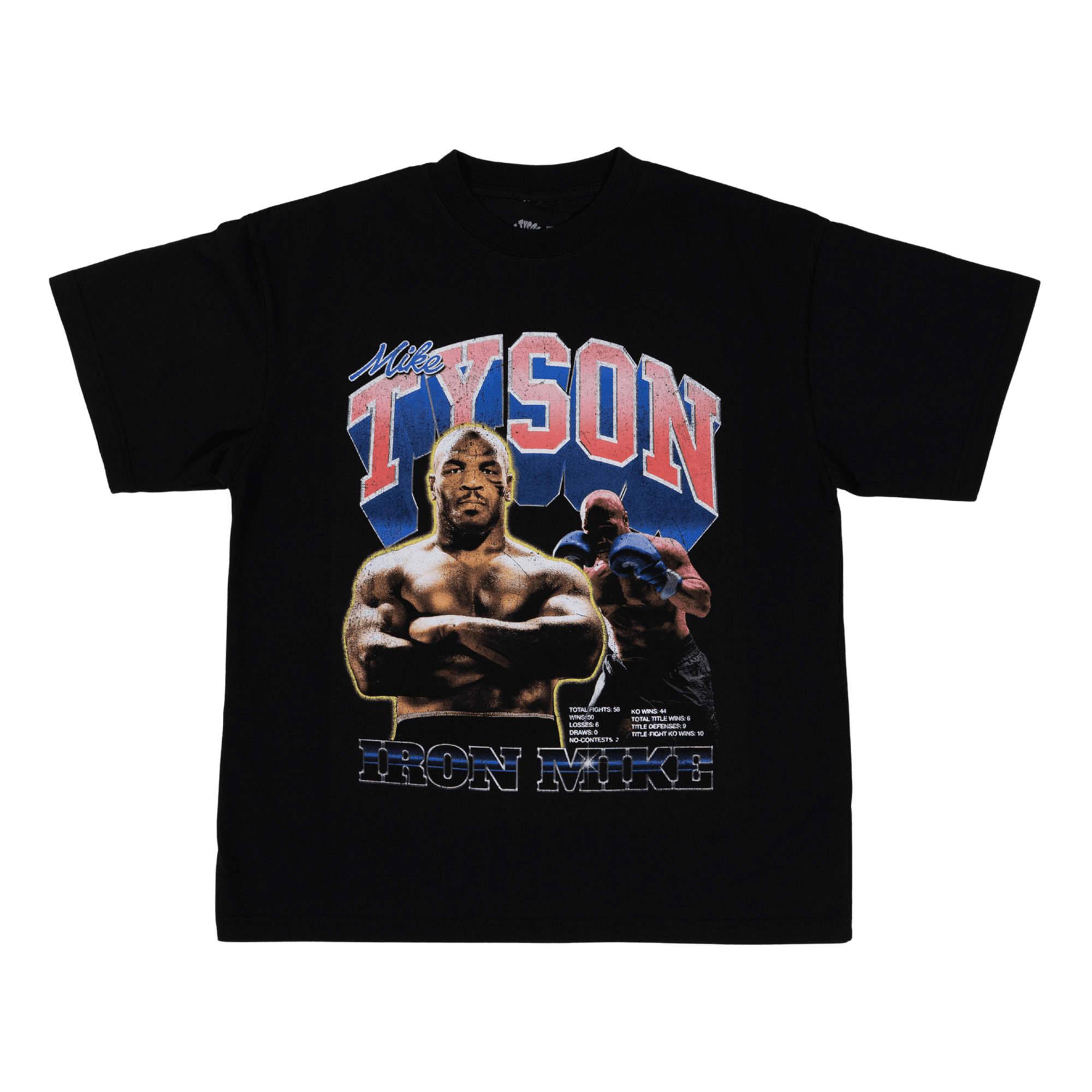 Black T-Shirt with an image of Mike looking forward. More images if Mike are in the background. "Tyson" is written across the top.