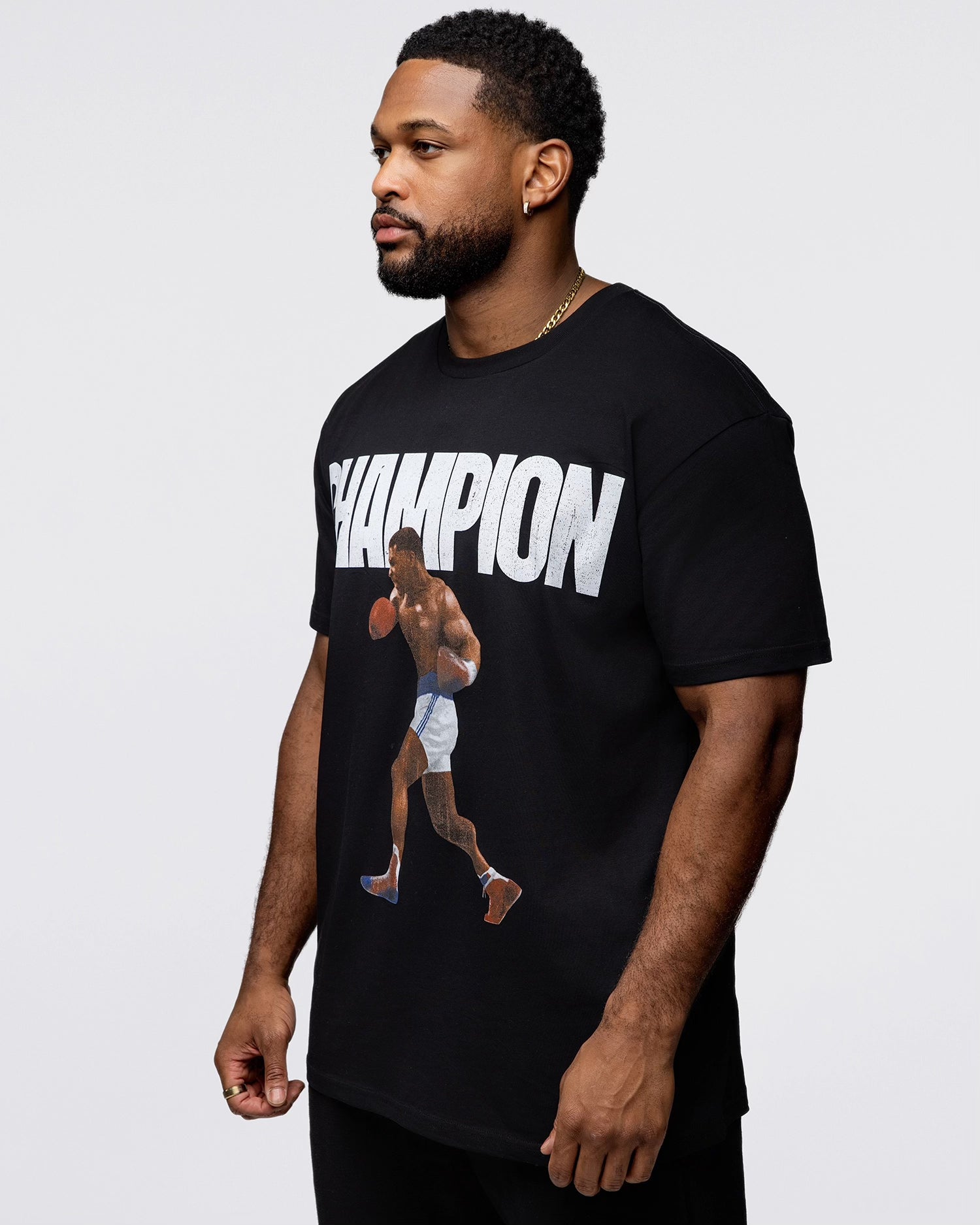 Model wearing the Champion shirt.