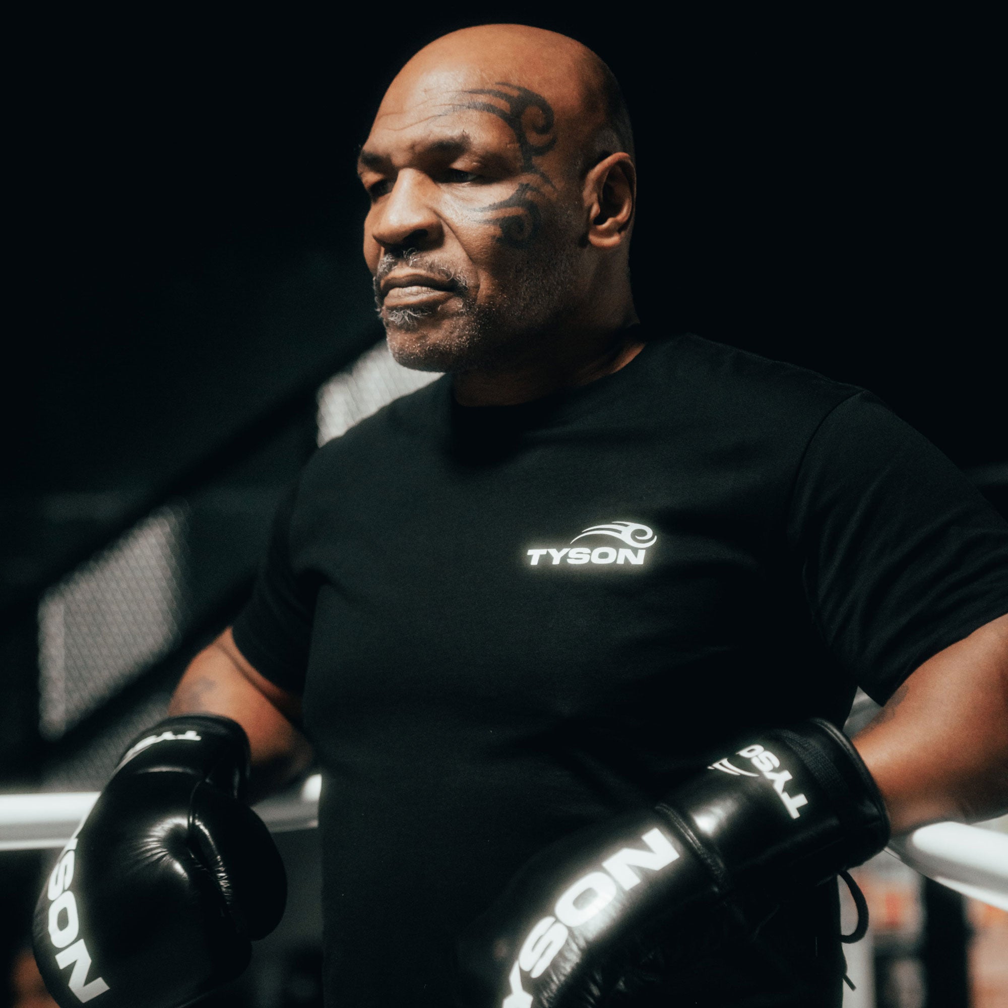 Mike Tyson in Tyson Pro shirt and Competition Gloves.