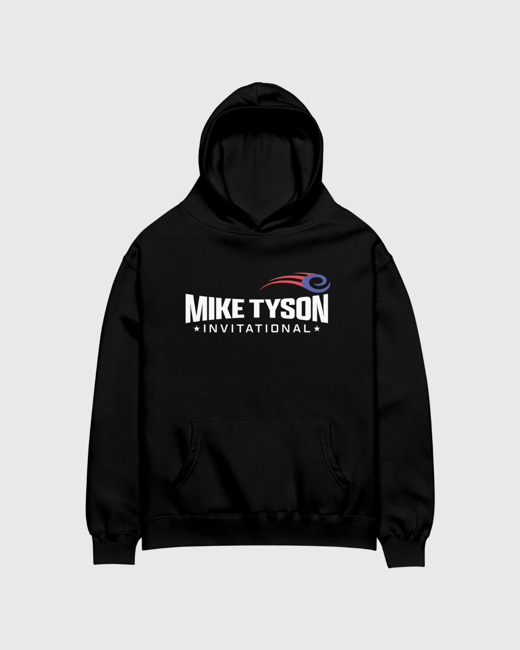 A black hoodie with the Mike Tyson Invitational Logo across the chest.