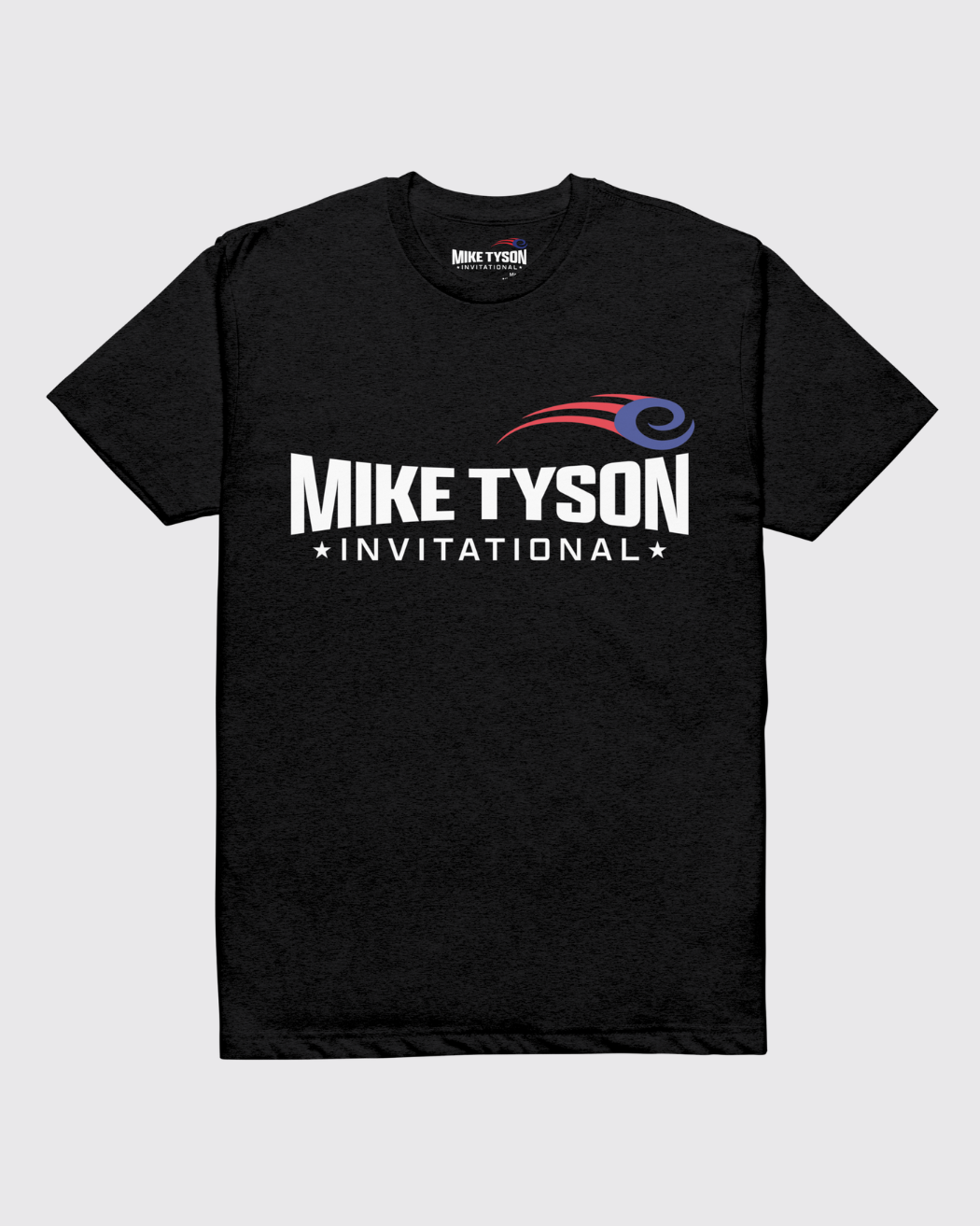 A black short sleeve t-shirt with the Mike Tyson Invitational Logo across the chest. 