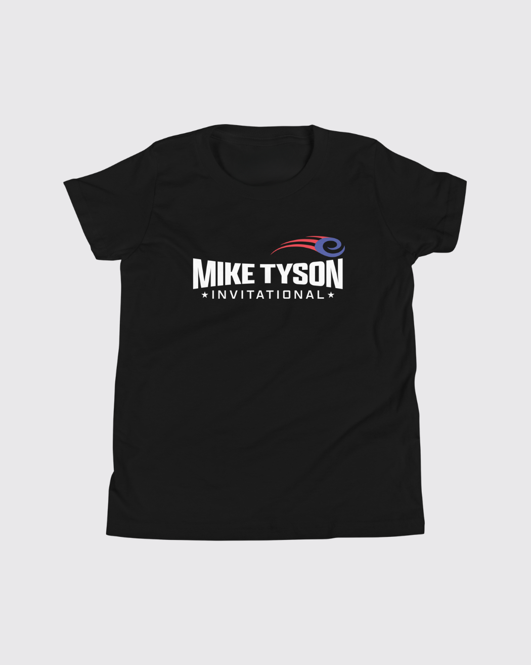 A black short sleeve t-shirt with the Mike Tyson Invitational Logo across the chest. 