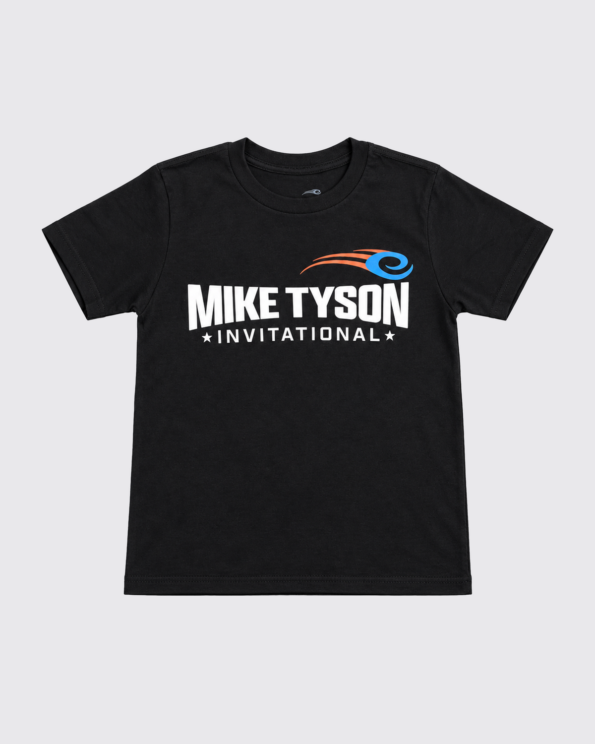 A black short sleeve youth t-shirt with the Mike Tyson Invitational Logo across the chest. 
