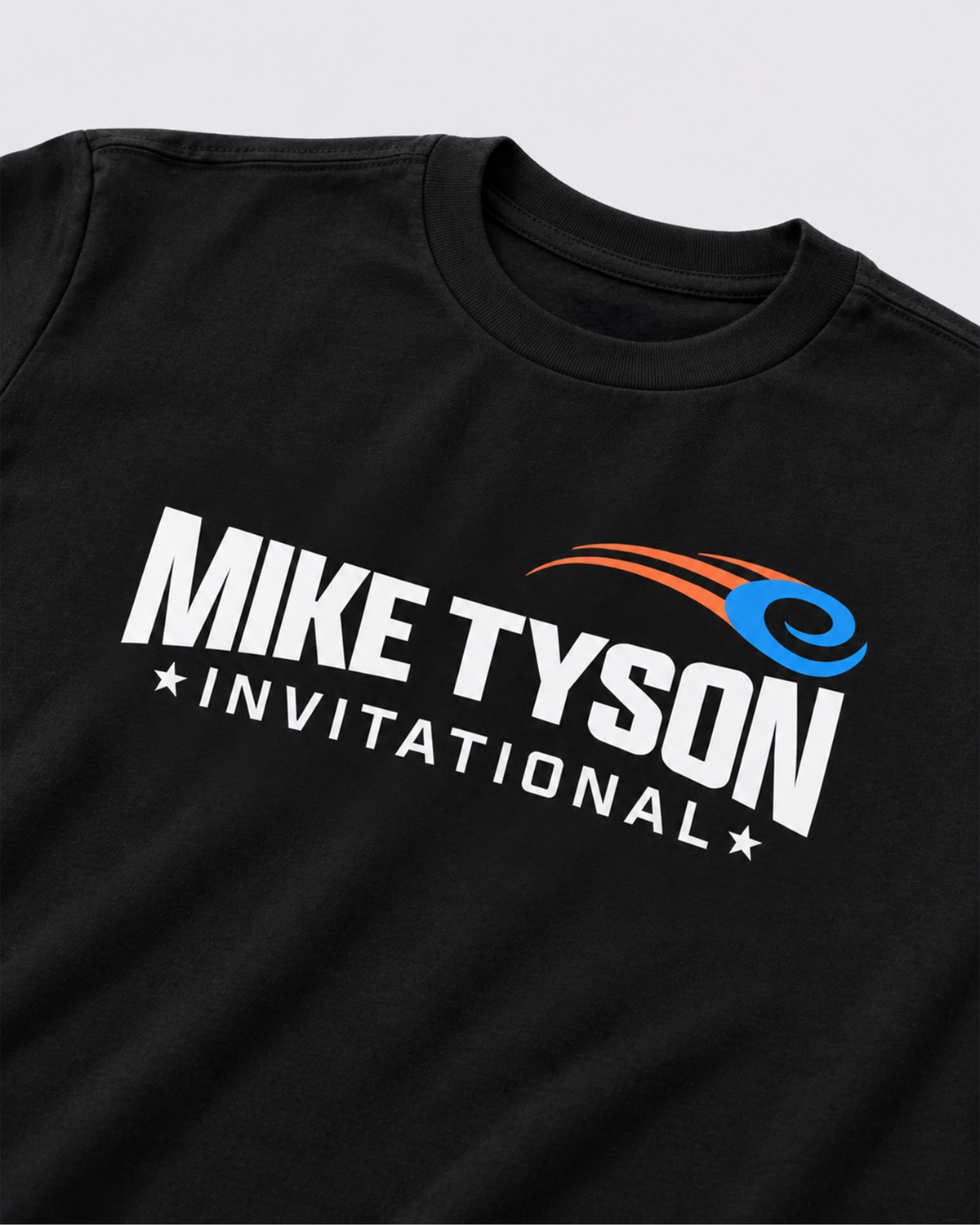 A black short sleeve youth t-shirt with the Mike Tyson Invitational Logo across the chest. 