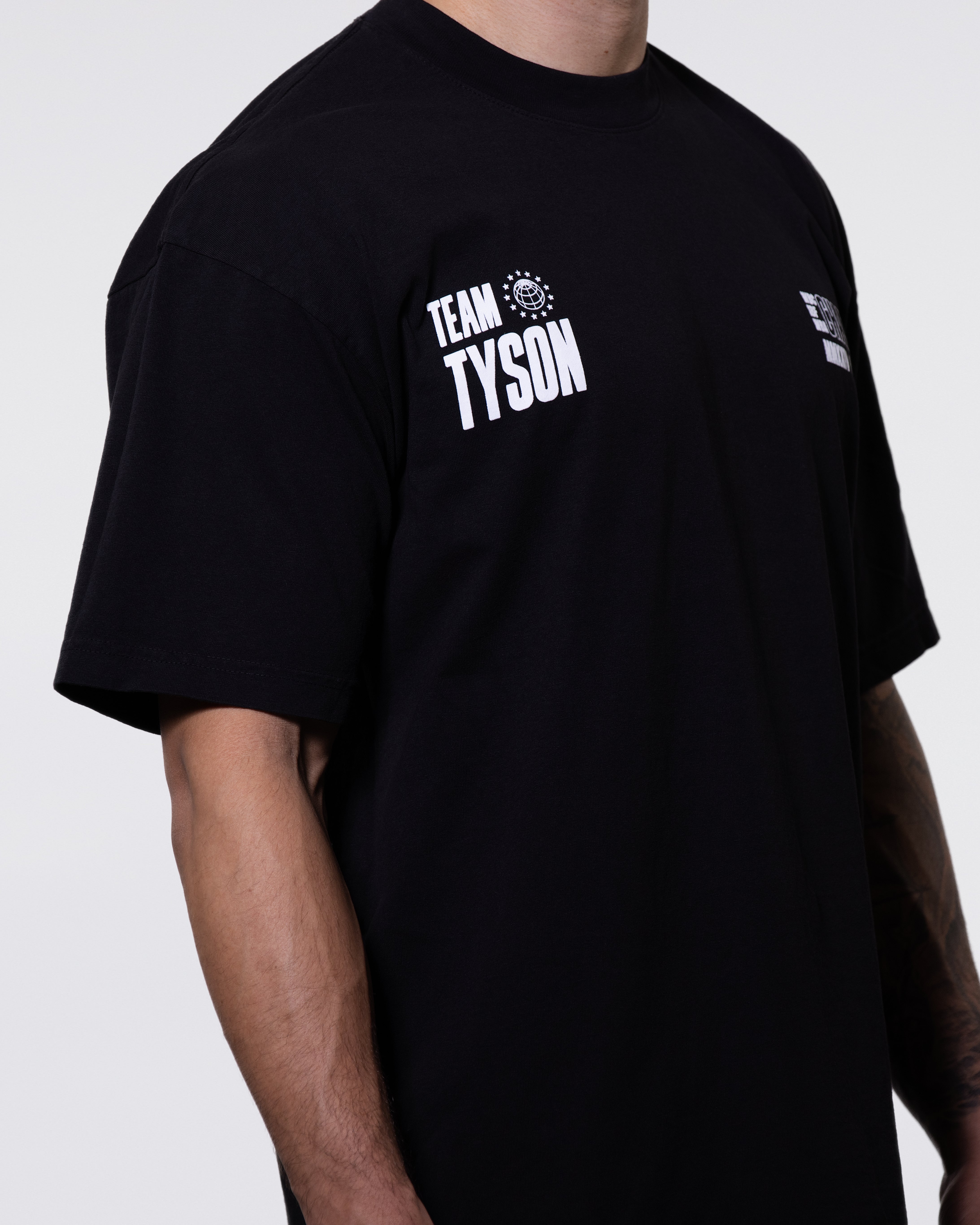 Model wearing the Mike Tyson Collection: Team Tyson tee.