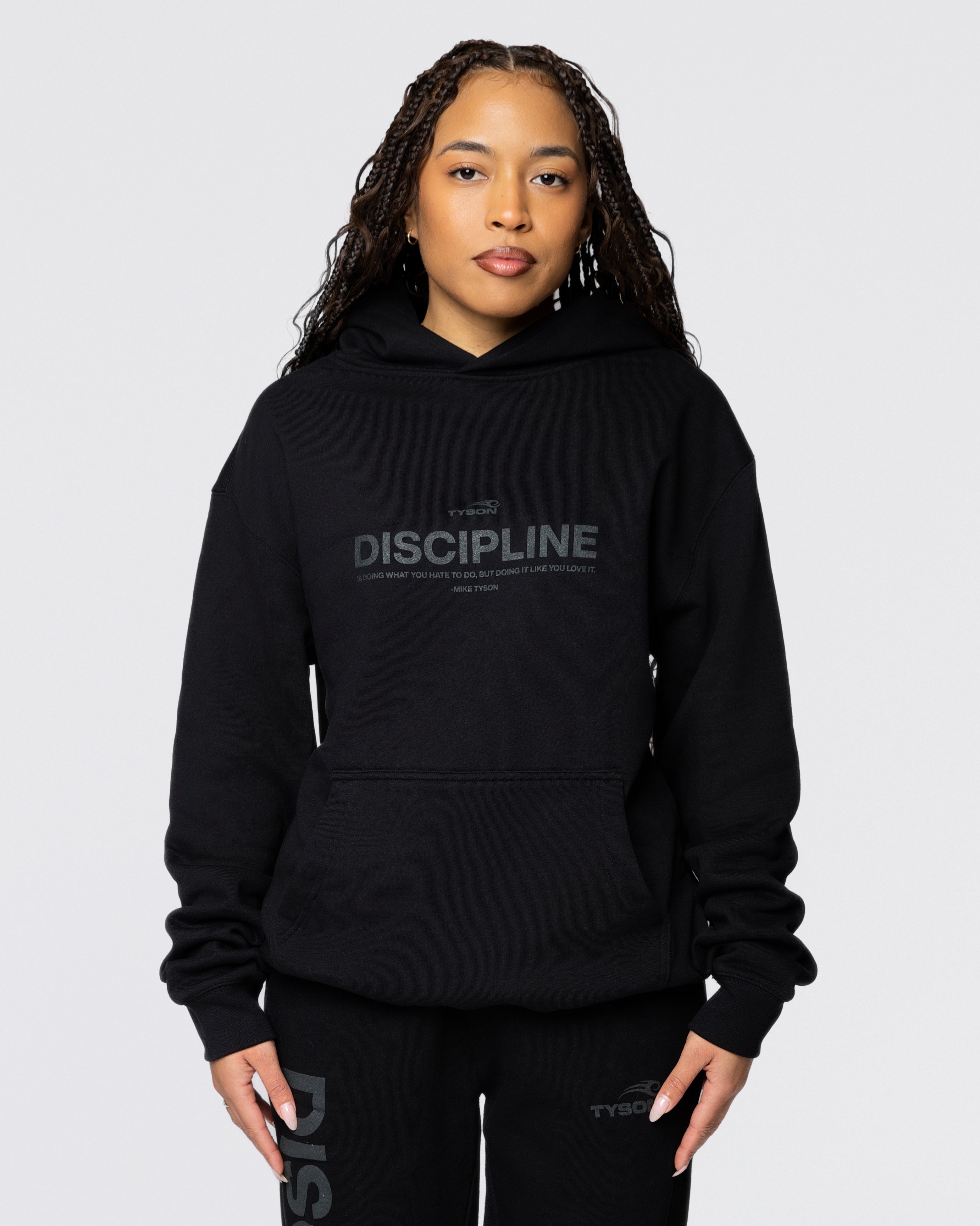 Model wearing the Discipline Hoodie.