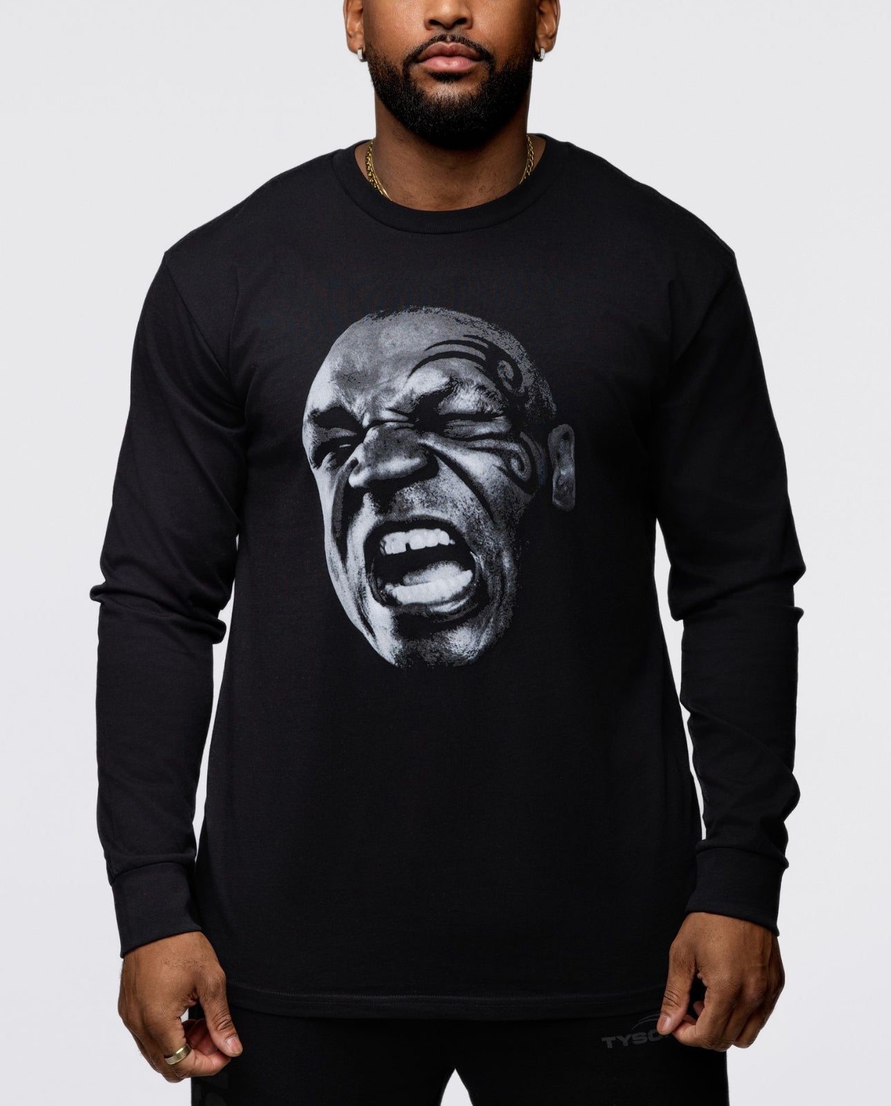 This black long sleeve shirt features an image of Mike's face mid scream.