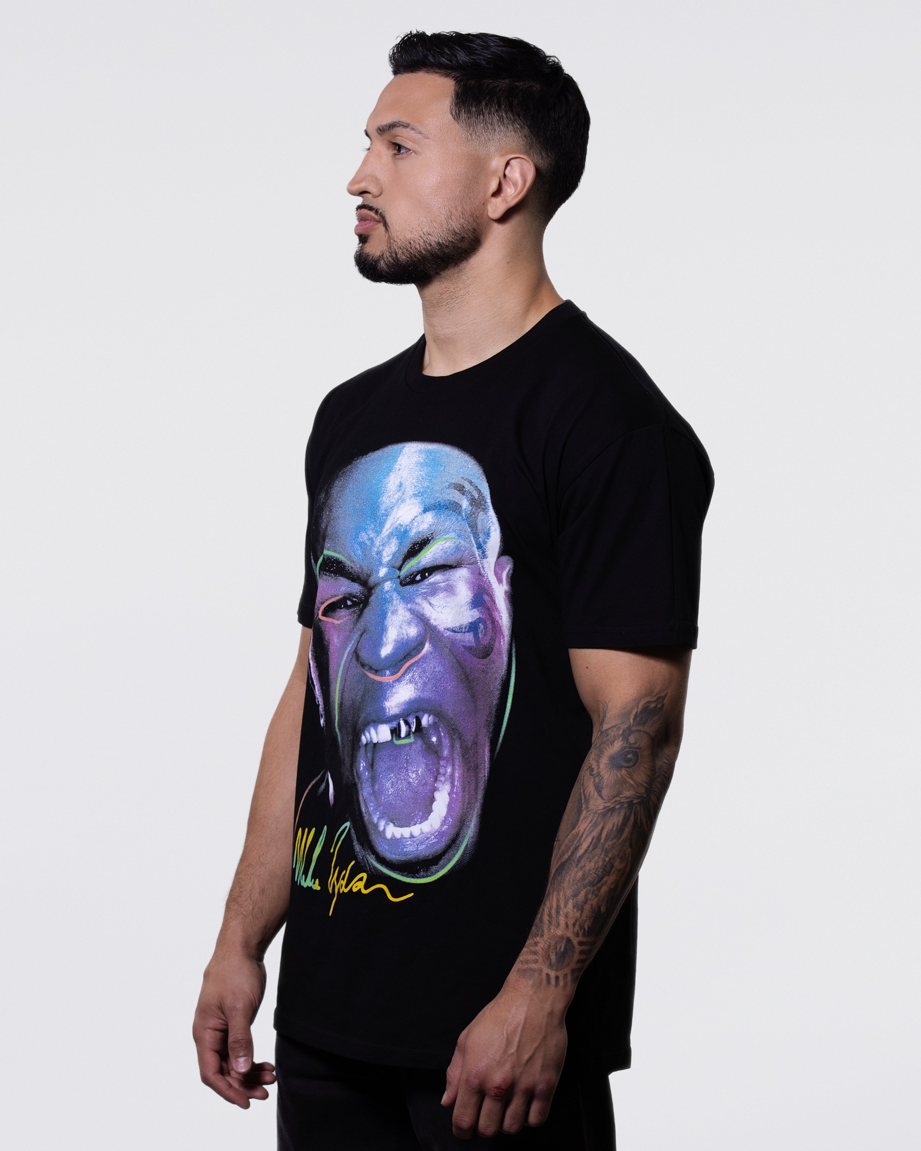 Model wearing the Purple Scream tee.